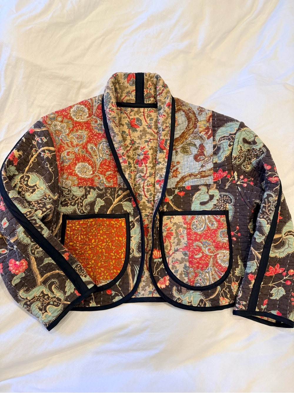 Reversible Patchwork Quilted Cropped Jacket in Multi Floral